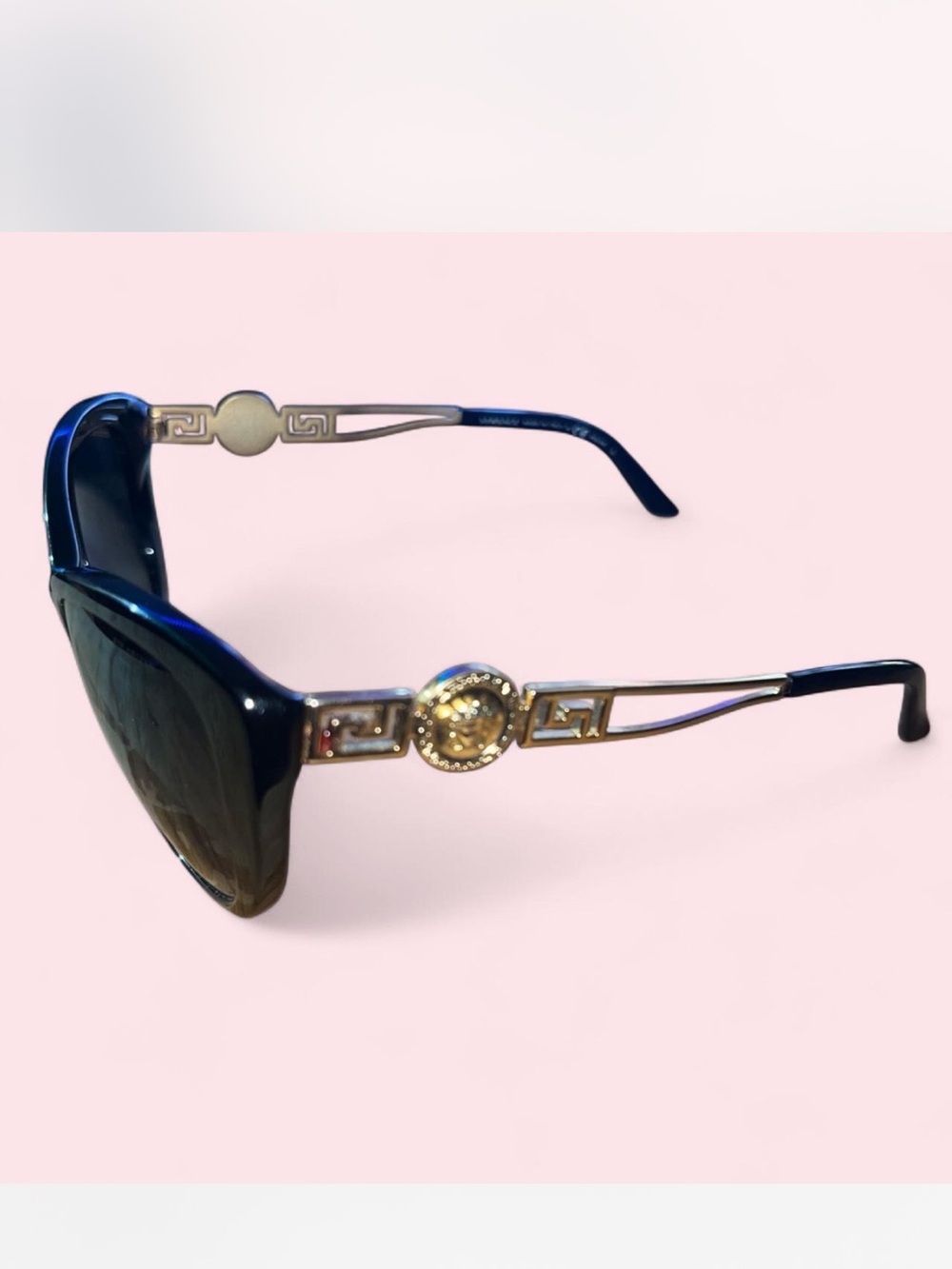 Versace Navy and Gold Women's Sunglasses with Medallion Accent